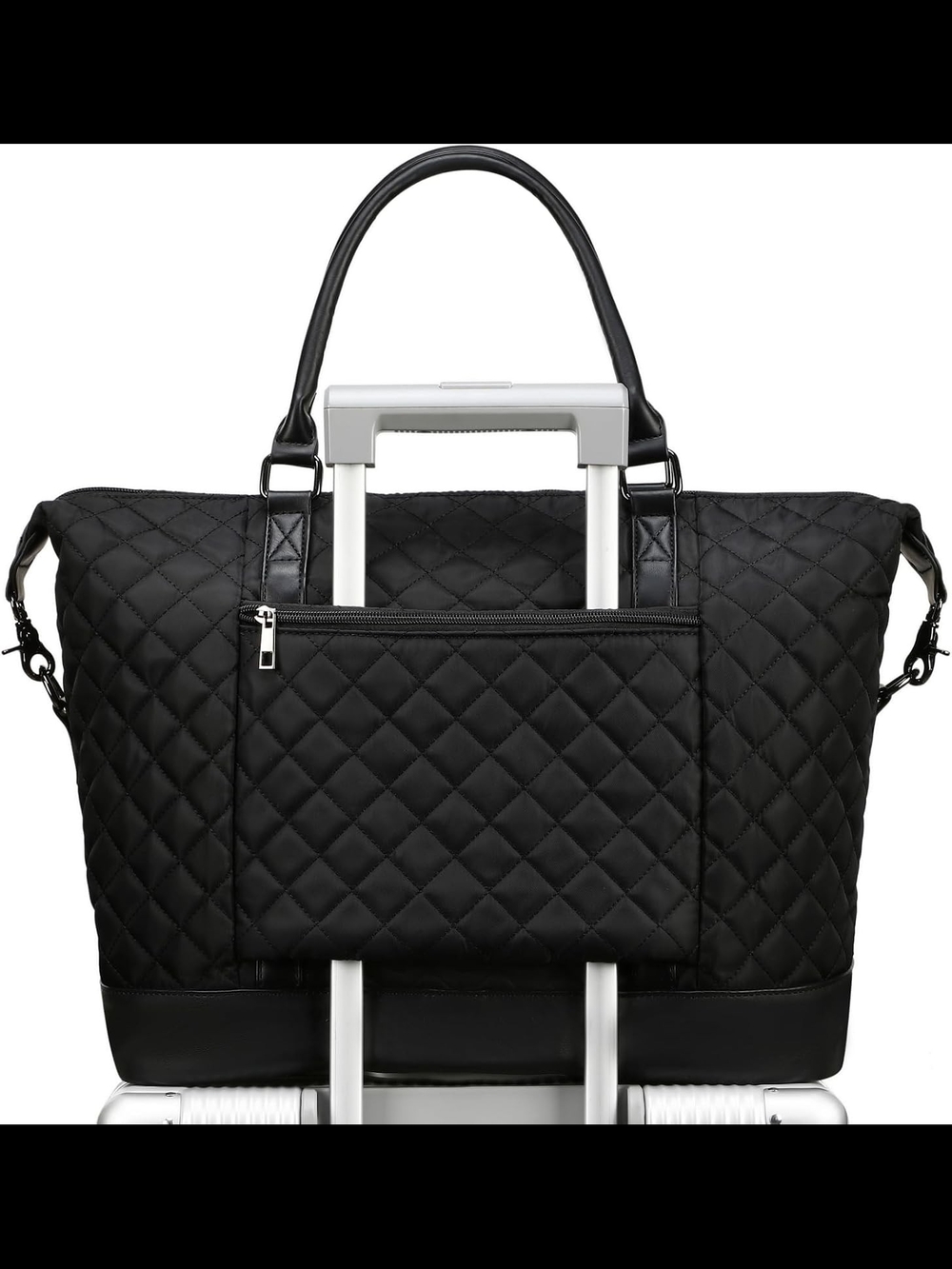 Black Quilted Travel Women's Tote with Top Handles